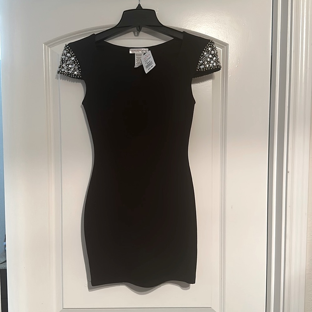 A’gaci little black dress with jeweled short sleeve. Small. NWT.